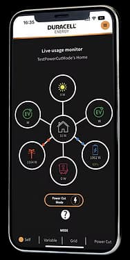 Duracell Energy App showing export earnings dashboard